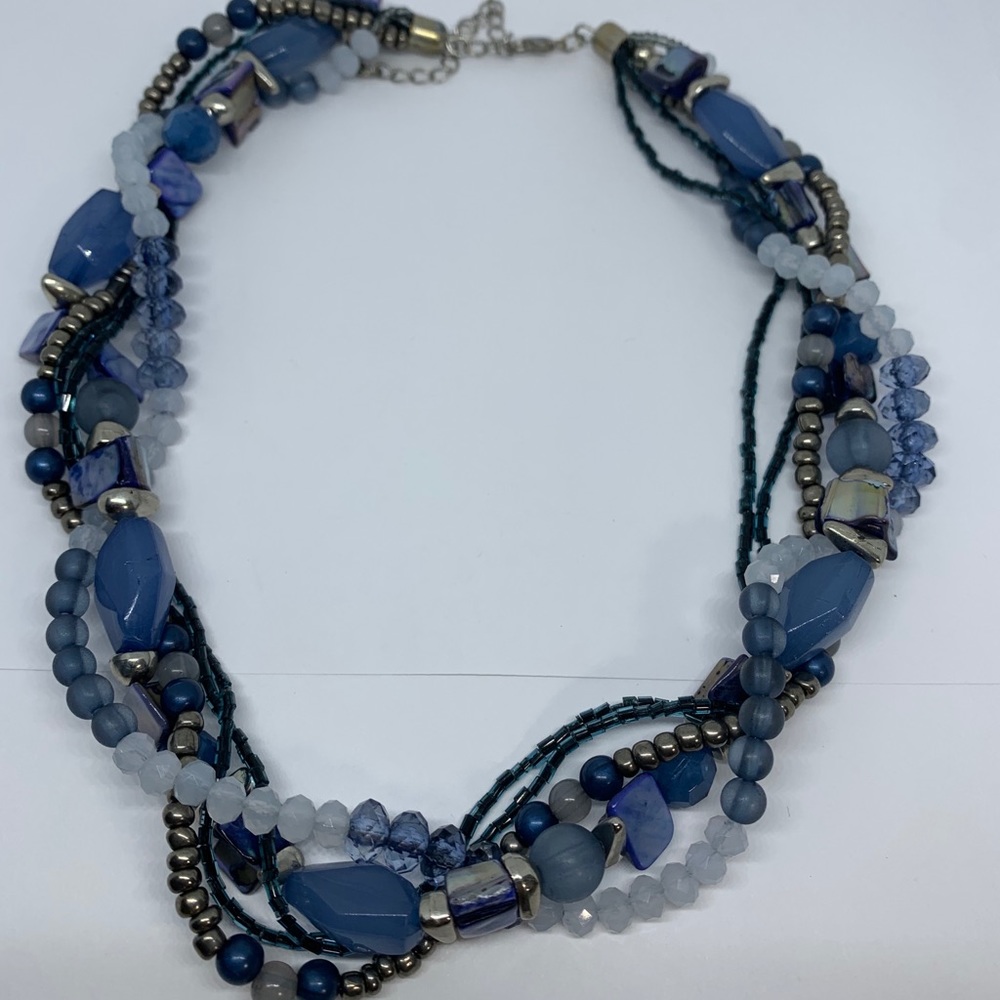 Chunky necklace purples and blues silver, Shells